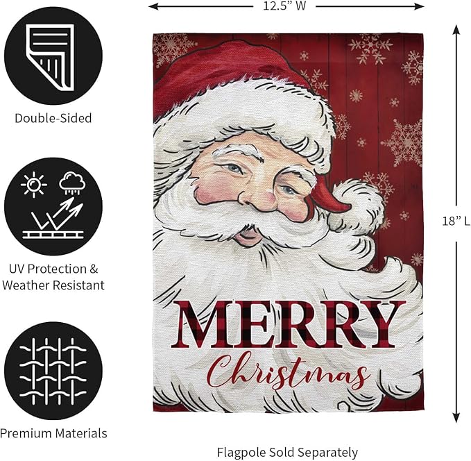 Evergreen Flag Cheerful Santa Applique Garden Flag | 12x18 Inches Double Sided Christmas Garden Flag for Outside | Weather and Fade Resistant | Outdoor Flag Décor for Home, Yards and Gardens