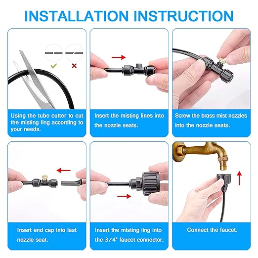 100FT|30M Misting Systems, Outdoor Water Misting Cooling System, for Backyard Mist Kit for Garden Greenhouse Fan Deck Umbrella Canopy Pool Porch Trampoline Sprinkler Park BBQ Party