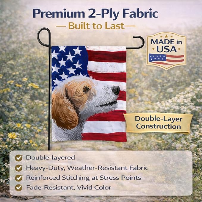 Caroline's Treasures CK6574GF Istrian Coarse-haired Hound American Flag Garden Flag Mailbox Flag Decorative Yard Flag Banner Outside Patio Artwork Yard Flower Beds, Garden Size, Multicolor