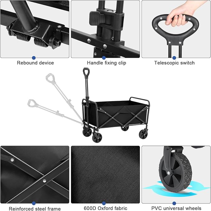 EVLIQUIL Collapsible Foldable Wagon,Wagons Carts Foldable with Wheels,Utility Grocery Folding Beach Wagon for Sand Garden Sports Shopping Outdoor.