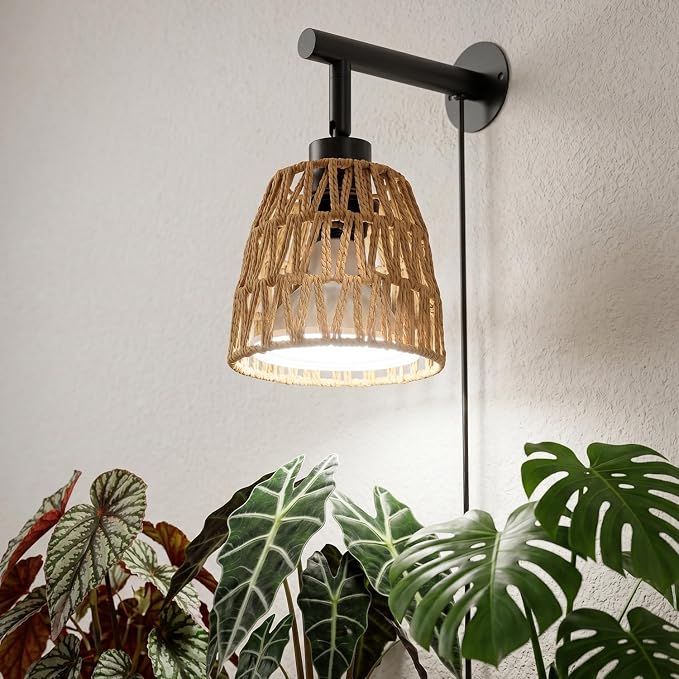 Boho Wall Mounted Grow Light for Indoor Plants, 18W Full Spectrum Hanging Plant Light with 5000K & 3 Dimmable Levels, Decorative Grow Light for Tall Plants & Flowers, 9.8ft Cord