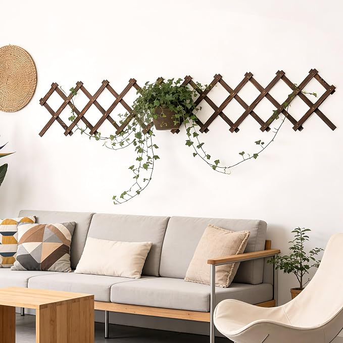 Expandable Wooden Lattice Panels Outdoor Garden Fence Trellis for Climbing Plants Roses Vines Cucumbers Weather Resistant Decorative Wood Privacy Fence (2, 13''x 68'')
