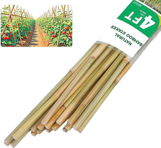Natural Bamboo Plant Stake, （4FT 50Pcs） Sturdy Bamboo Poles, Durable Plant Bamboo Stake, Garden Climbing Plant Bracket.