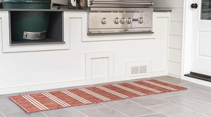 Unique Loom Outdoor Collection Area Rug - Anguilla (2' x 8' Runner, Rust Red/ Ivory)