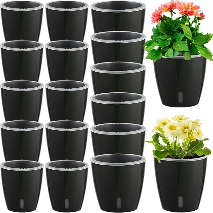 Self-watering pots for indoor plants with water indicator
