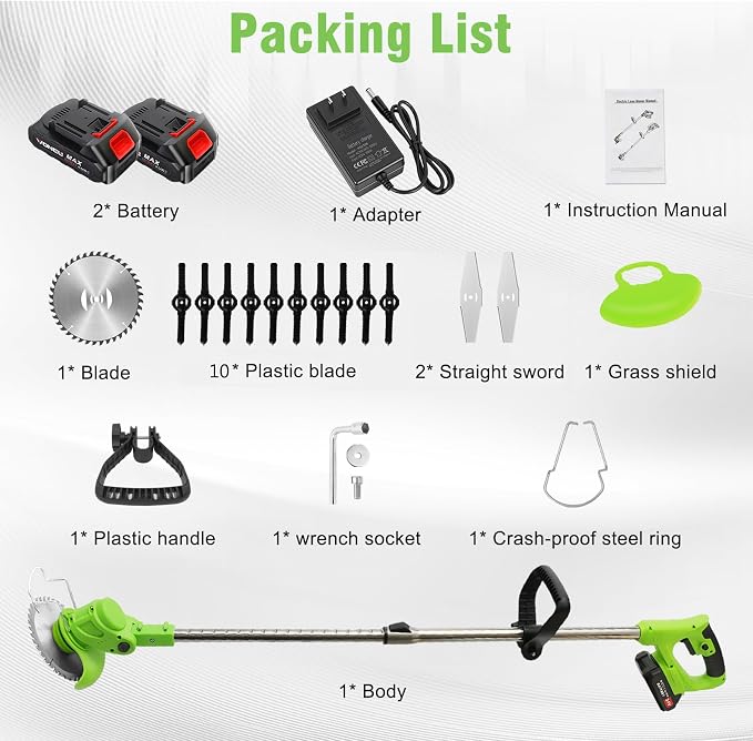 3-in-1 Cordless Weed Wacker, 24V Battery Powered Grass Trimmer Electric Brush Cutter Lawn Edger with 2 Pack 2000mAh Batteries for Garden Yard Pruning Yard