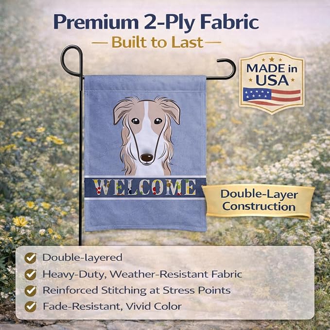 Caroline's Treasures BB1414GF Borzoi Welcome Garden Flag, Blue Mailbox Flag Decorative Yard Flag Banner Outside Patio Artwork Yard Flower Beds, Garden Size, Multicolor