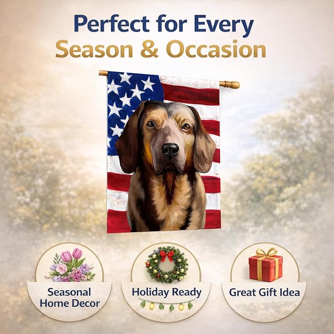 Caroline's Treasures CK6392CHF Alpine Dachsbracke American Flag House Flag Large Porch Sleeve Pole Decorative Outside Yard Banner Artwork Wall Hanging, Polyester, House Size, Multicolor