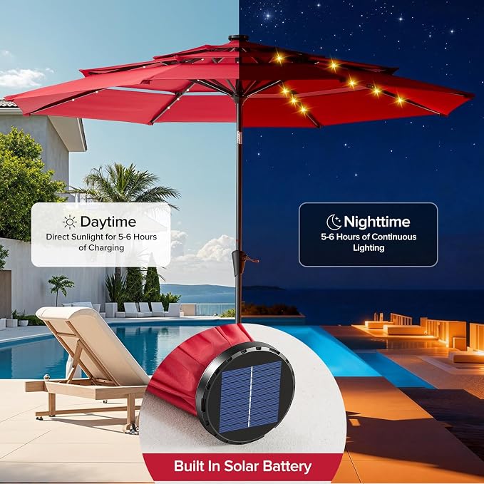 NEWBULIG 10FT Patio Umbrella, Offset Cantilever Outdoor Patio Table Umbrella, UV Protection, Fade Resistant Fabric, Easy Tilt Adjustment for Pool, Deck, Garden, Backyard, Red