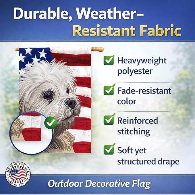 Caroline's Treasures CK6608CHF Lowchen American Flag House Flag Large Porch Sleeve Pole Decorative Outside Yard Banner Artwork Wall Hanging, Polyester, House Size, Multicolor