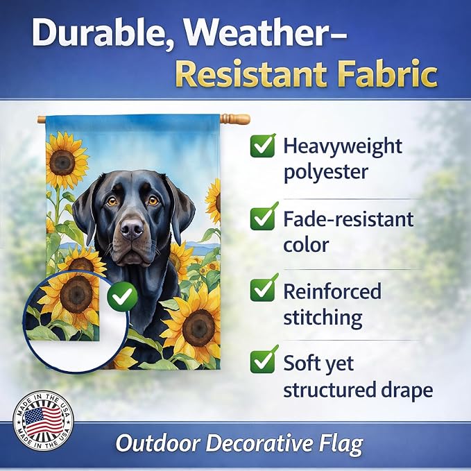 Caroline's Treasures DAC6109CHF Labrador Retriever in Sunflowers House Flag Large Porch Sleeve Pole Decorative Outside Yard Banner Artwork Wall Hanging, Polyester, House Size, Multicolor