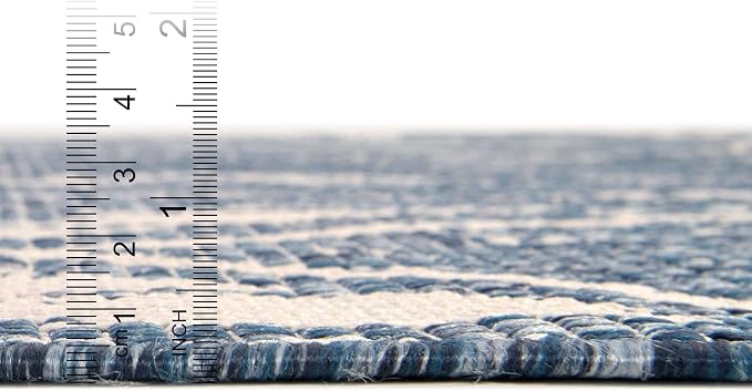 Unique Loom Outdoor Bohemian Collection Area Rug - Anthro (3' 3" Round, Blue/ Ivory)
