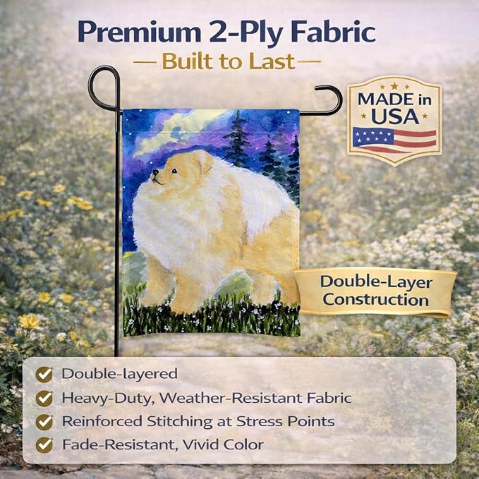 Caroline's Treasures SS8998GF Pomeranian Garden Flag Mailbox Flag Decorative Yard Flag Banner Outside Patio Artwork Yard Flower Beds, Garden Size, Multicolor