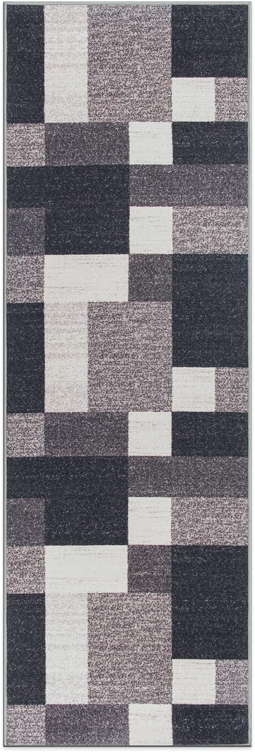 Rugshop Modern Boxes Non-Slip Living Room Kitchen Runner Rug Gray 2'7" x 6' | Runner, Size 2'7" x 6', Bedroom, Dining Room, Home Office, Entryway, Hallway, Nursery, Kids Room, Guest Room