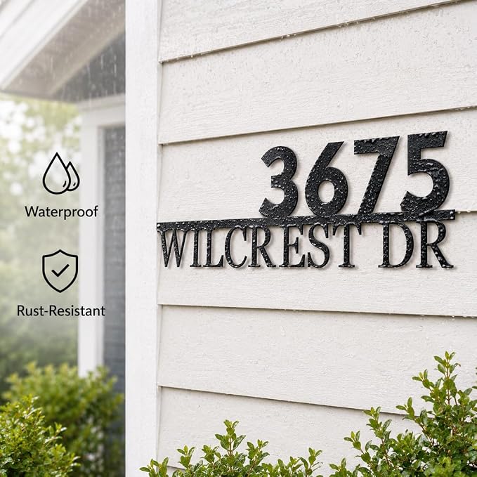 Custom Metal Address Sign Personalized House Number Plaque with Street Name for Front Door Porch Entryway Driveway Garden Patio House Exterior Decor Gift