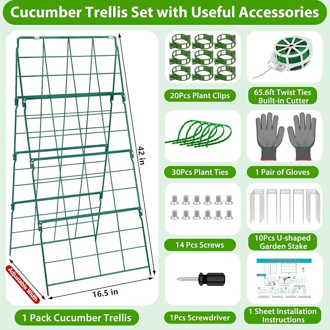 ROADPLUM Cucumber Trellis for Raised Garden Bed, Outdoor Sturdy Metal A-Frame Cucumber Trellis Support for Climbing Plants Vegetables and Fruits with Accessories, Easy installation and Easy Harvesting