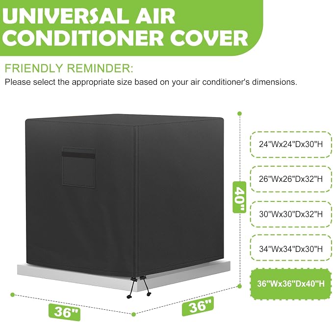 Central Air Conditioner Cover for Outside Units, AC Covers for Outside,Waterproof & Windproof Outdoor AC Units Cover, Black (36''x36''x40'')