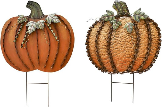 26" H Metal Pumpkin Yard Stake - Outdoor Fall Decor Rustic Garden Stake - Autumn Yard Sign Lawn Ornaments for Porch, Home, Patio - Harvest Thanksgiving Halloween Decorations