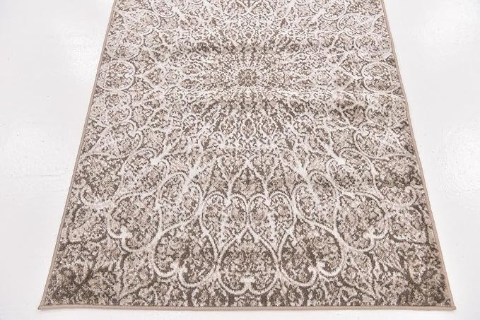 Unique Loom Sofia Collection Area Rug - Grace (3' 3" x 19' 8" Runner, Brown/ Ivory)