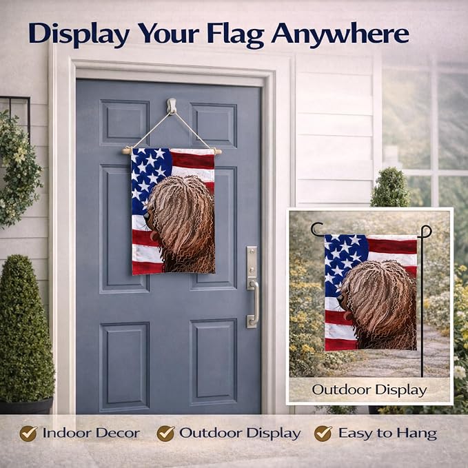 Caroline's Treasures CK6719GF Spanish Water Dog American Flag Garden Flag Mailbox Flag Decorative Yard Flag Banner Outside Patio Artwork Yard Flower Beds, Garden Size, Multicolor