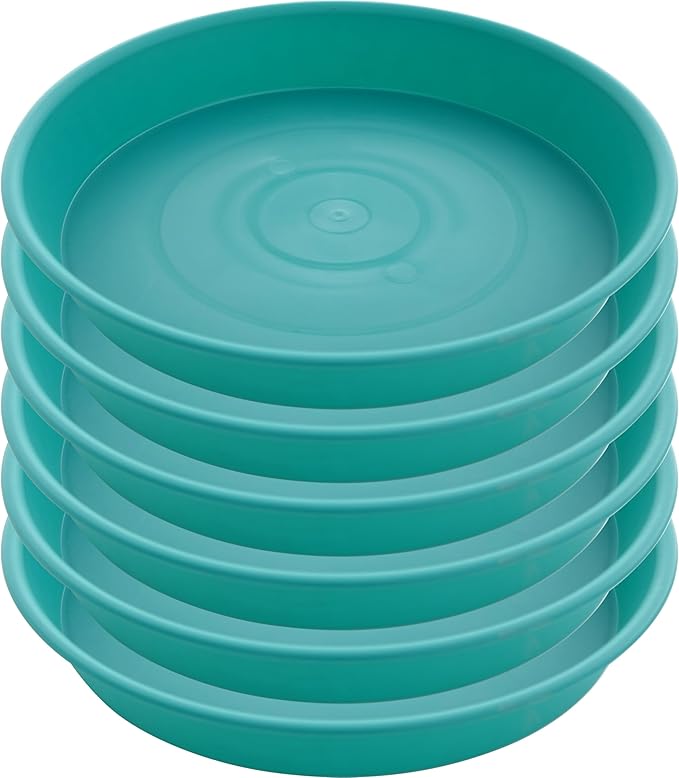 2 Pack of 8 inch Plant Saucer Clear, Heavy Duty Plastic Plant Water Tray 8 inch Round, Flower Plant Saucers for Indoors No Holes, Plant Dishes Saucer for Planter 7"/8" (8", Teal)