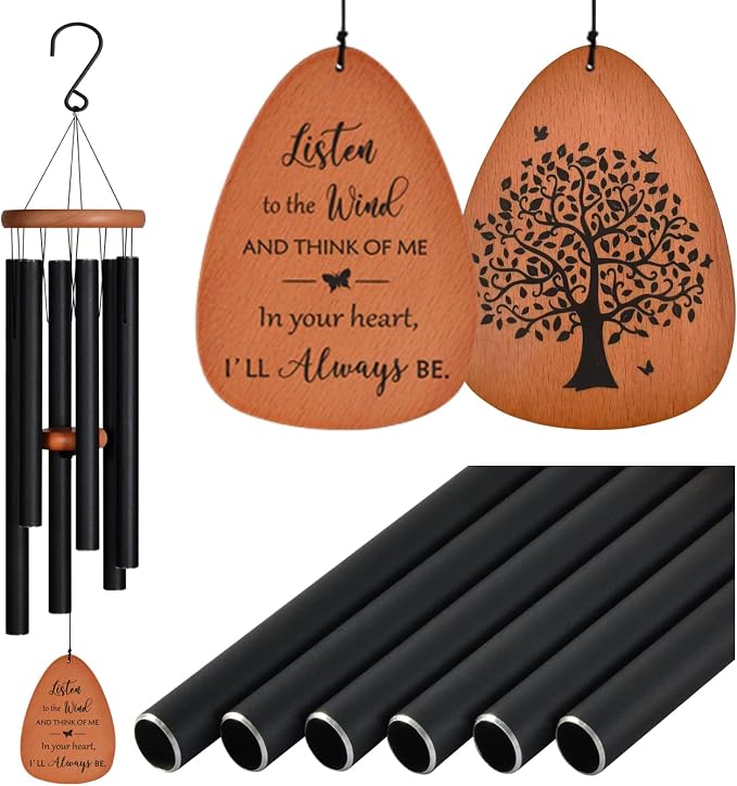 Memorial Wind Chimes for Loss of Loved One, 32" Sympathy Wind Chimes in memory of a Loved One - Beech Wood & 6 Tubes, Bereavement Gifts for Loss of Mom or Dad, Sympathy Gifts for Funeral & Remembrance