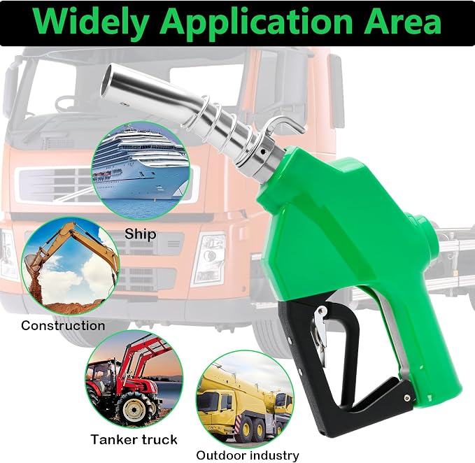 Azdele 1'' Fuel Nozzle With Hose Swivel & Hook, Max Flow 30GPM, 3-speed Latch Auto Shut Off 19/16"(OD=30mm), Automatic Aluminum Alloy Fuel Nozzle for Gasoline, Diesel, Biodiesel, Kerosene