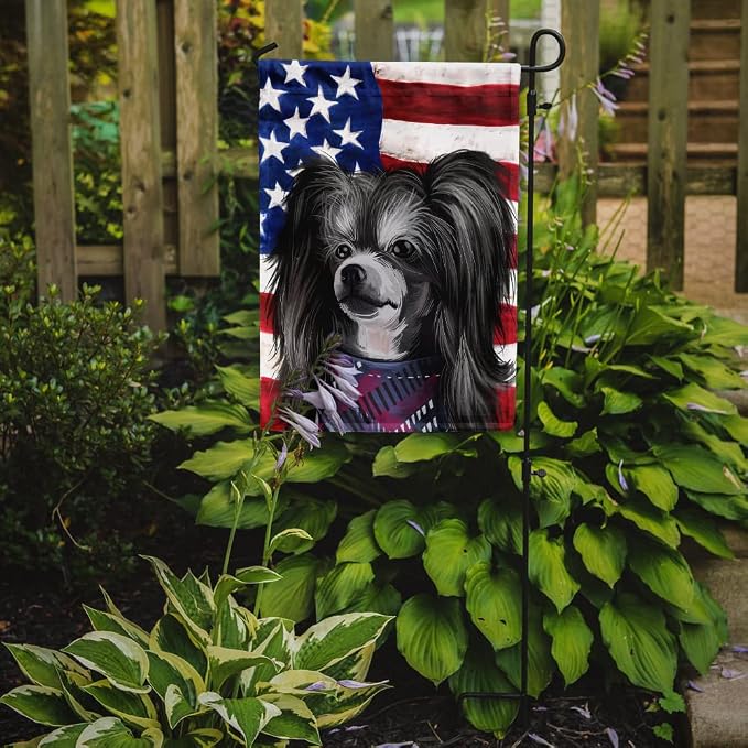 Caroline's Treasures CK6487GF Chinese Crested Dog American Flag Garden Flag Mailbox Flag Decorative Yard Flag Banner Outside Patio Artwork Yard Flower Beds, Garden Size, Multicolor