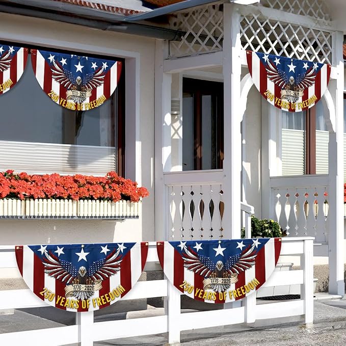 American Flag-250 Years of Freedom Non-Pleated Fan Flag Patriotic Eagle Bunting, 3x6 ft, 1 Pack-USA Premium Polyester