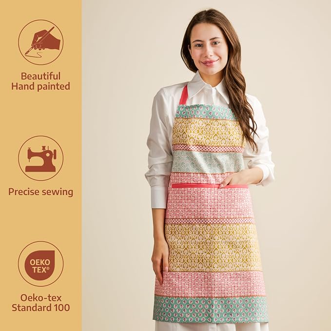 Maison d' Hermine Aprons for women with Pocket 100% Cotton (27.50"x31.50") | Adjustable Neck Strap & long ties Apron Men Chef Wedding Cooking Gardening Server Maid