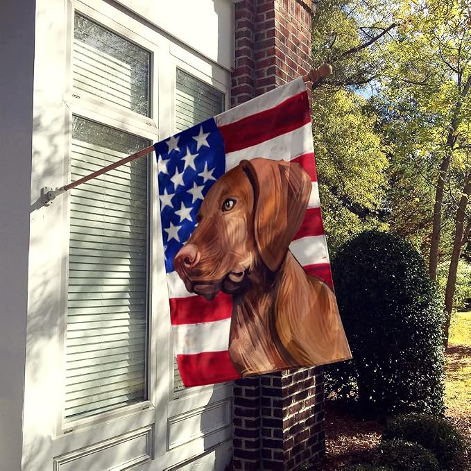 Caroline's Treasures CK6747CHF Vizsla American Flag House Flag Large Porch Sleeve Pole Decorative Outside Yard Banner Artwork Wall Hanging, Polyester, House Size, Multicolor