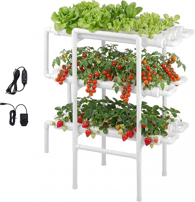 VEVOR Hydroponics Growing System Kit, 3-Tier 108 Sites UPVC Pipe Hydroponic Grow Kit with Timed Irrigation, Thickened Hydroponic Pipes, Indoor Home Garden Vegetable Planting Grow Kits for Fruit Herb