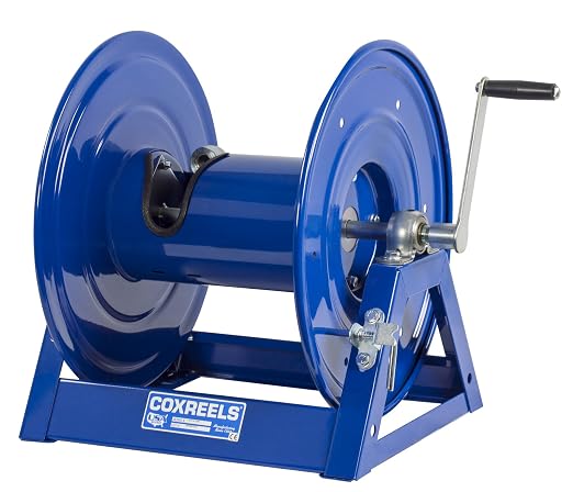 Coxreels 1125-4-100 Hand Crank Steel Hose Reel, 1125 Series - ½" x 100', 3,000 PSI - Heavy Duty All Welded Steel A Frame – Adjustable Tension Break – Made in The USA, Blue