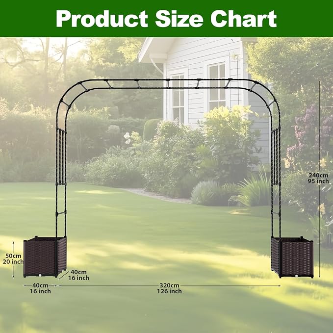 BUKLIYN Garden Arch Trellis - 126(L) * 95(H) inch, Raised Garden Bed with Trellis, Suitable for Garden, Balcony, Terrace Decoration, Black