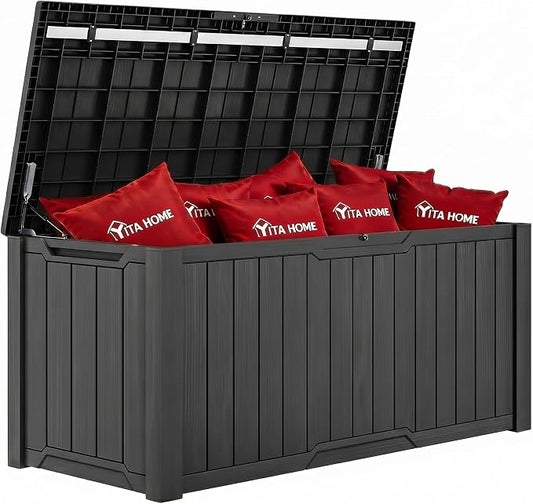 YITAHOME 240 Gallon Extra Large Outdoor Storage Deck Box, XXL Waterproof Resin Patio Storage w/Lockable Lid for Outdoor Cushions, Garden Tools and Sports/Pools Equipment, Dark Gray