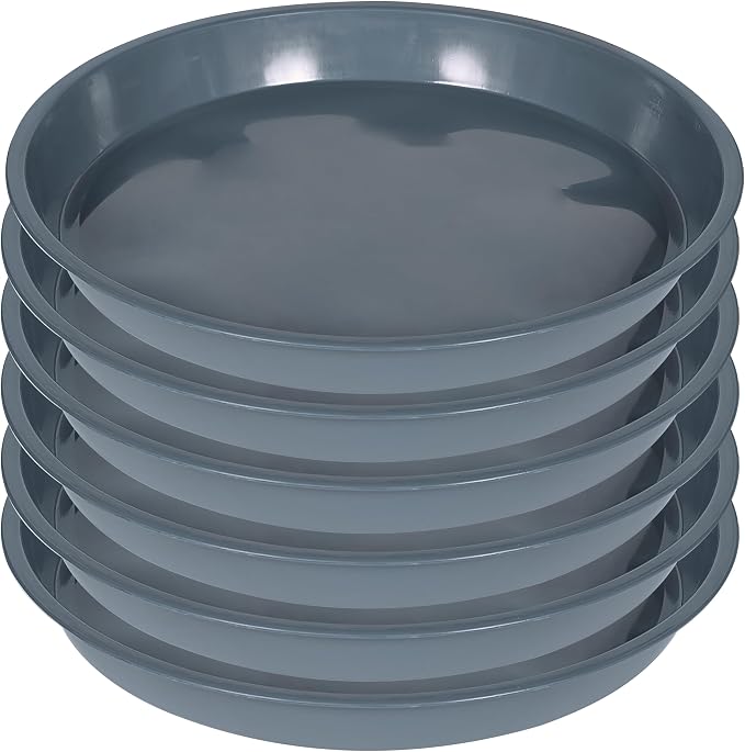VUWEZ 6 Pack Plant Saucer Tray, 4 6 8 10 12 15 16 18 20 inch Plant Saucers for Indoors, Durable Plastic Flower Planter Plant Water Drip Trays Round, Pot Saucers, Plant Trays for Pots (6", Gray)