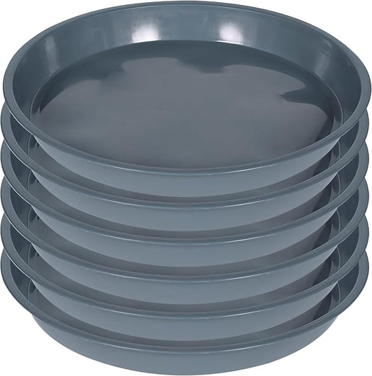 VUWEZ 6 Pack Plant Saucer Tray, 4 6 8 10 12 15 16 18 20 inch Plant Saucers for Indoors, Durable Plastic Flower Planter Plant Water Drip Trays Round, Pot Saucers, Plant Trays for Pots (6", Gray)