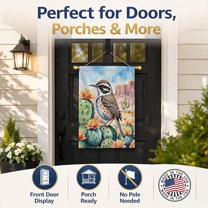 Caroline's Treasures Arizona Cactus Wren House Flag Large Porch Sleeve Pole Decorative Outside Yard Banner Artwork Wall Hanging, Polyester, House Size, Multicolor