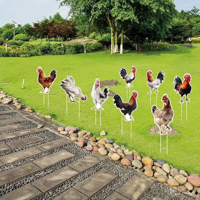 SUPERDANT 8Pcs Roosters Yard Sign with 16 Stakes Realistic Rooster Party Lawn Decorations Animal Theme Party Waterproof Sign Yard Outdoor Lawn Decorative Sign for Garden Lawn Decoration