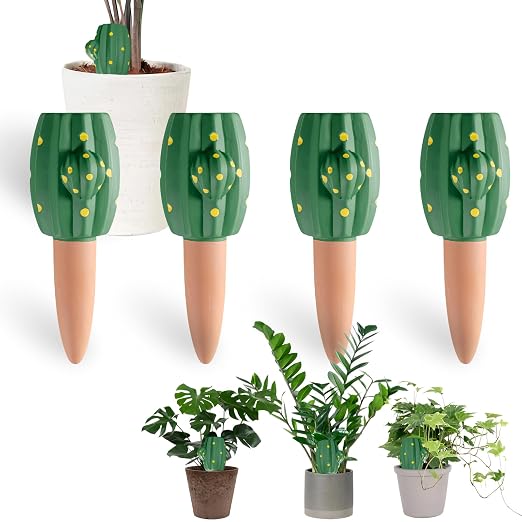 Terracotta Watering Spikes, 4 Pack Plant Watering Devices Self Watering Spikes Vacation Clay Watering Stakes Garden Plant Watering Globes for Indoor & Outdoor Plants