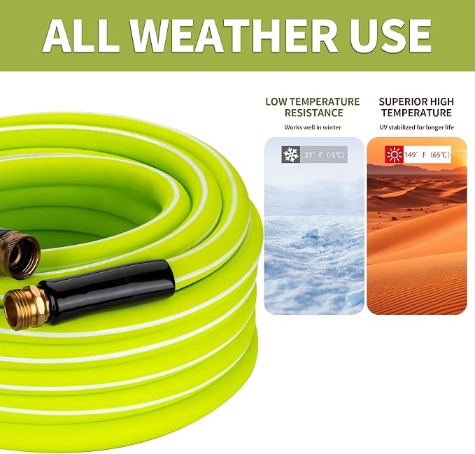 DAVCO Garden Hose 100FT x 5/8" ID with 7 Function Nozzle - Flexible Hybrid Rubber, Kink-Free & Burst Resistant, Drinking Water Safe with 3/4" GHT Solid Brass Fittings for Gardening, Car Wash and RV