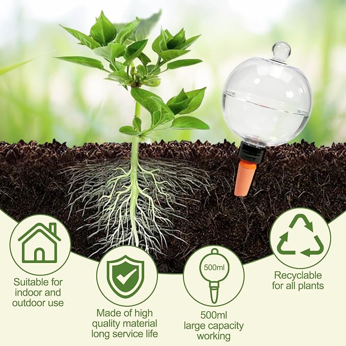 17.6 oz Extra Large Plant Watering Globes Top Fill, Upgraded Plastic Self Watering Bulbs with Terracotta Spikes, Slow Release Watering Stakes for Indoor & Outdoor Potted Plants, 4 Pack