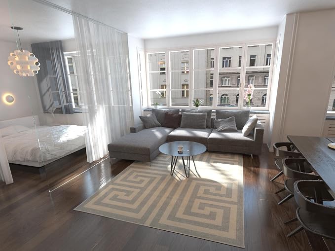 Unique Loom Athens Collection Classic Geometric Modern Border Design Area Rug (7' 0 x 10' 0 Rectangular, Gray/ Beige)