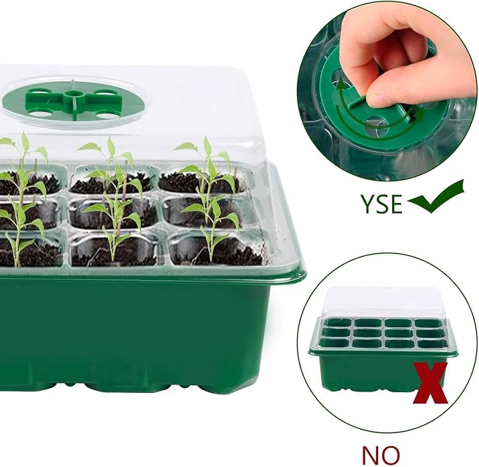 Seed Starter Tray, 12 Set Seedling Kits with Adjustable Humidity Dome, Plant Starter Kit for Seeds Growing Starting (12 Cells per Tray)
