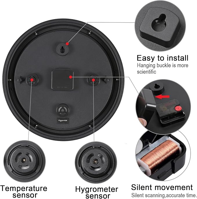 14 inch Outdoor Wall Clock, Plastic Waterproof Wall Clock with Temperature, Water Resistant Outdoor Clocks for Patio Garden