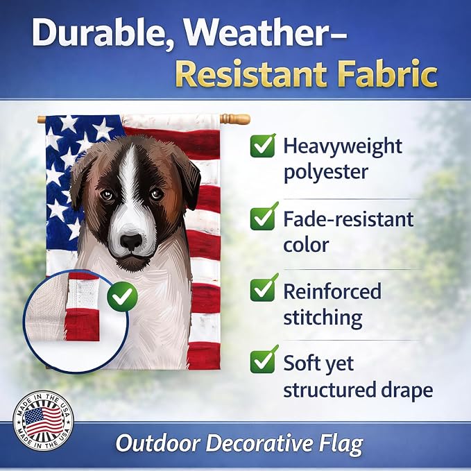 Caroline's Treasures CK6477CHF Cao de Gado Transmontano American Flag House Flag Large Porch Sleeve Pole Decorative Outside Yard Banner Artwork Wall Hanging, Polyester, House Size, Multicolor