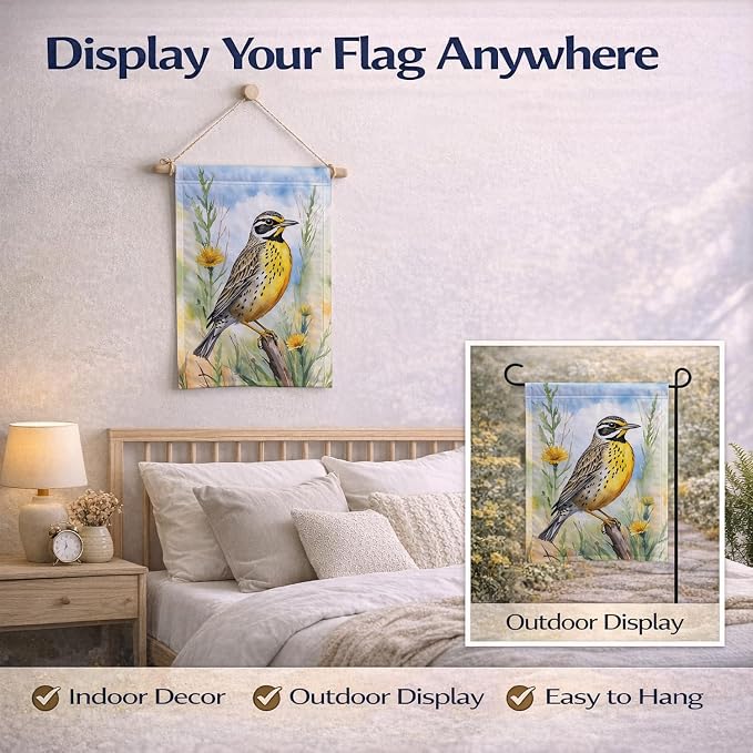 Caroline's Treasures North Dakota Western Meadowlark Garden Flag Mailbox Flag Decorative Yard Flag Banner Outside Patio Artwork Yard Flower Beds, Garden Size, Multicolor