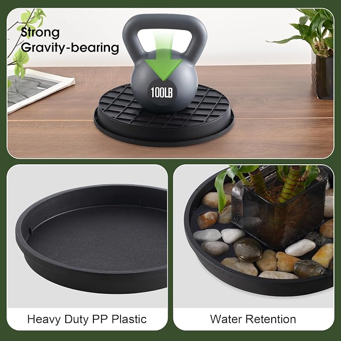 NATSUKY Plant Saucer 10 Inch 2 Pack, 8 10 12 14 Inch Plant Trays Round for Indoors Heavy Duty Plastic Flower Plants Saucers for Pots Outdoors No Holes Drip