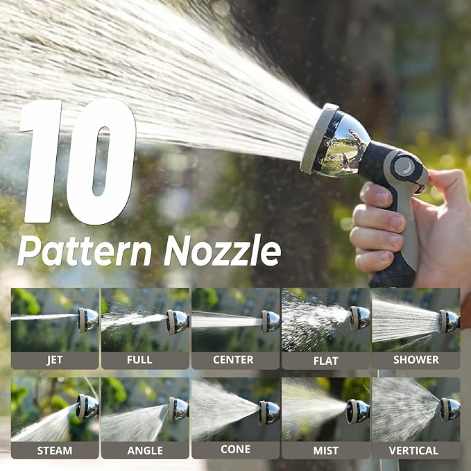 Retractable Garden Hose Reel, 5/8 in x 100ft, Heavy-Duty Aluminum Mount, Auto Rewind, Slow Retract, 180° Swivel, Any Length Lock, 10-Pattern Nozzle