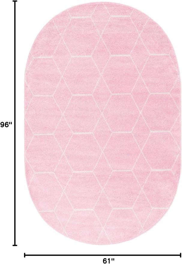 Unique Loom Trellis Frieze Collection Area Rug - Geometric (5' x 8' Oval, Light Pink/ Ivory)